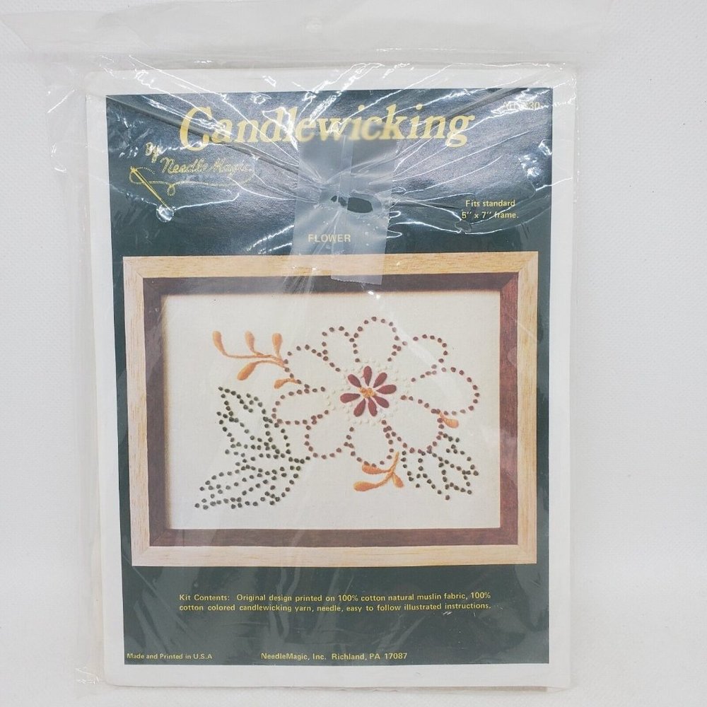 NeedleMagic Candlewicking Kit Flower 330 Vintage 1970s Unopened NOS 5 x 7"